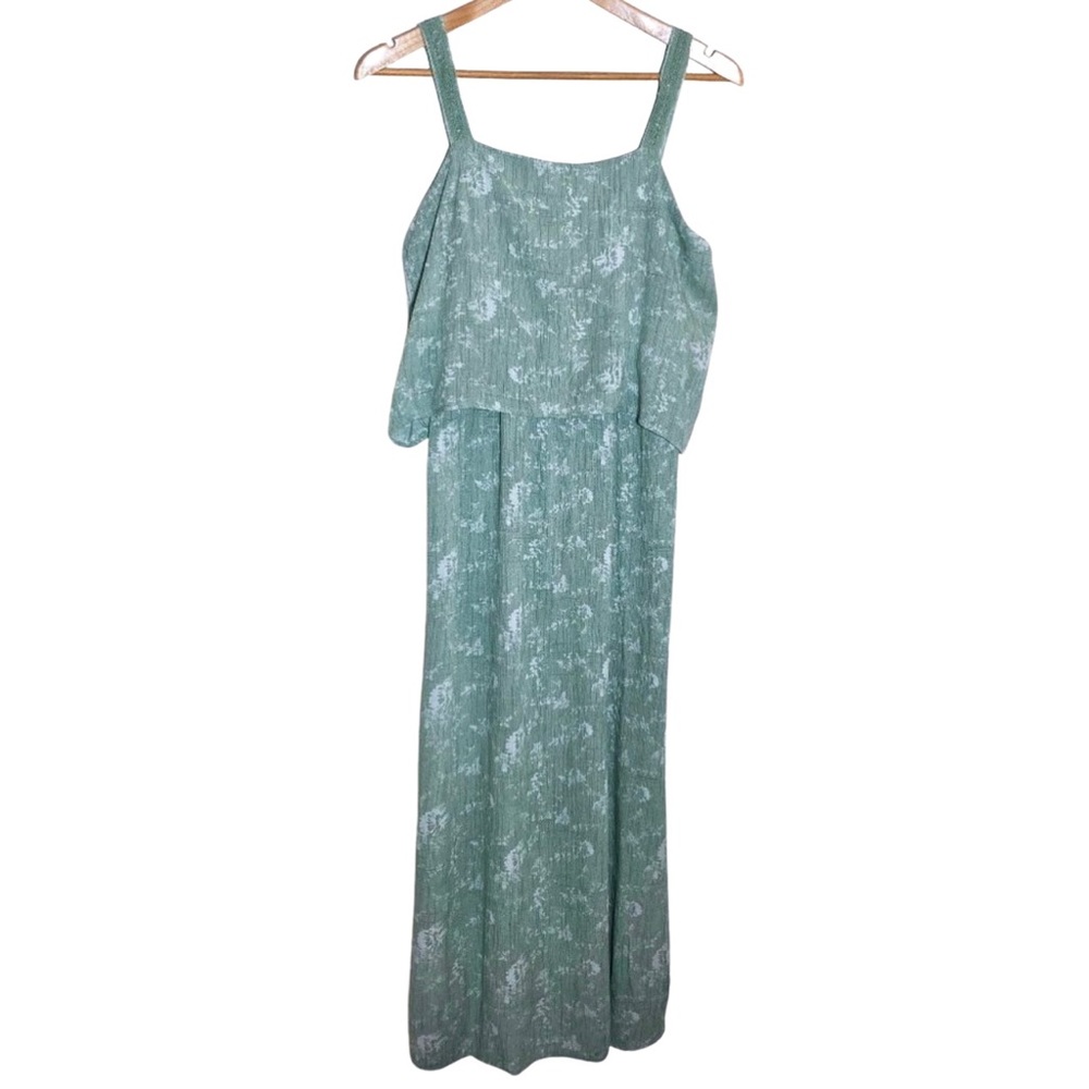 Studio B by Bobeau Maxi Flounce Summer Dress Light Green Sleeveless Size S